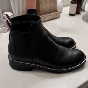 Browns Black Leather Ankle Boots with Chain Detail